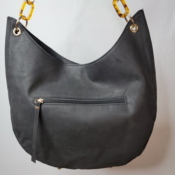 Est. 1946 Black Faux Leather Hobo Bag – Tortoise Chain Shoulder Strap - Picture 3 of 7